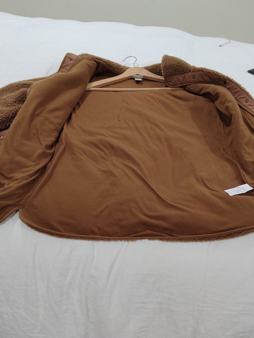 L.L. Bean DS20164 Teddy Fleece Coat Brown Size Large Cozy Snap Up Stand Collar - Picture 14 of 15